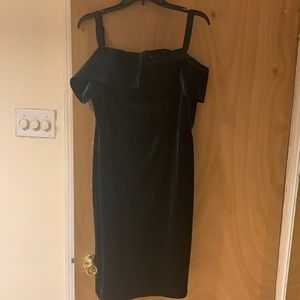 Hunter green Calvein Klein off the shoulder dress, velvet